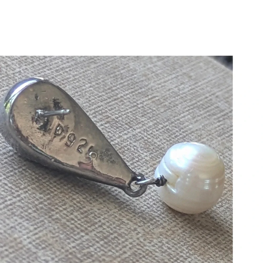 Sterling Silver Teardrop Baroque Freshwater Pearl Drop‎ Earrings 925 Modernist